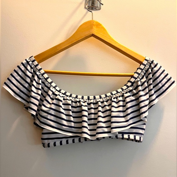 Striped bardot off the shoulder bathing suit top size S - Picture 2 of 7